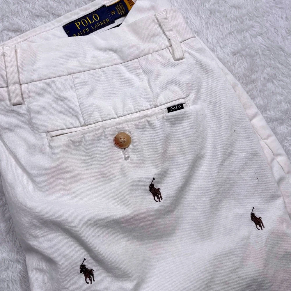 Polo Ralph Lauren Shorts Chinos Mens 33‎ White All Over PONY OGO Classic Preppy